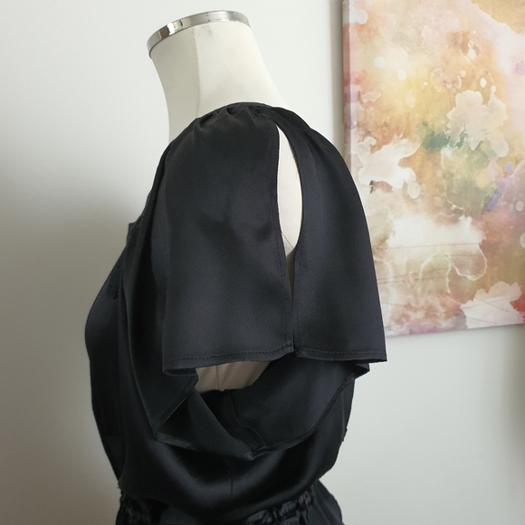 Sarah Jane Black Silk Dress with Split Sleeve and Drawstring Waistband Size 14 - Picture 5 of 10